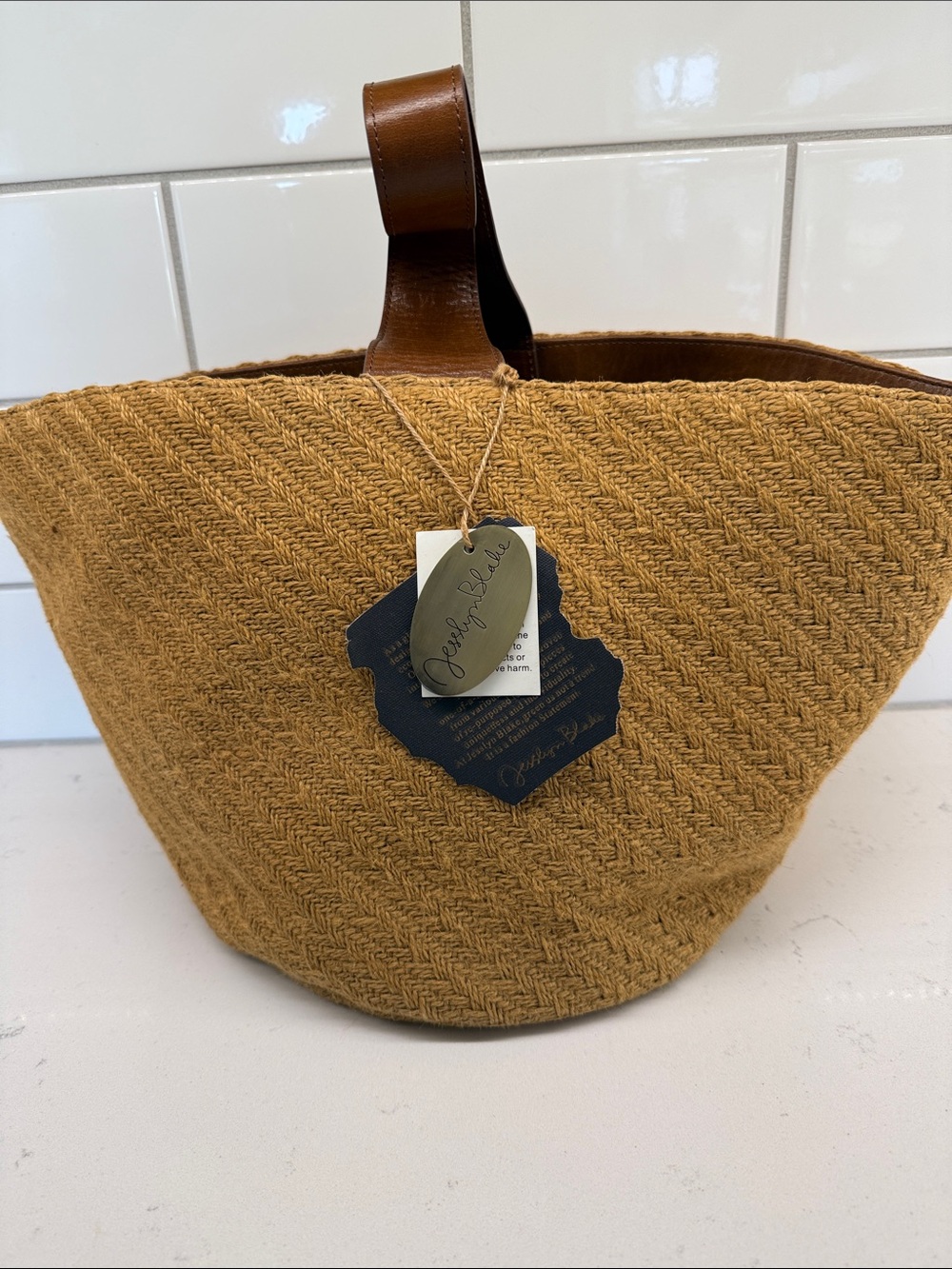 NWT Jesslyn Blake  Straw Tote Bag with Leather Handle -